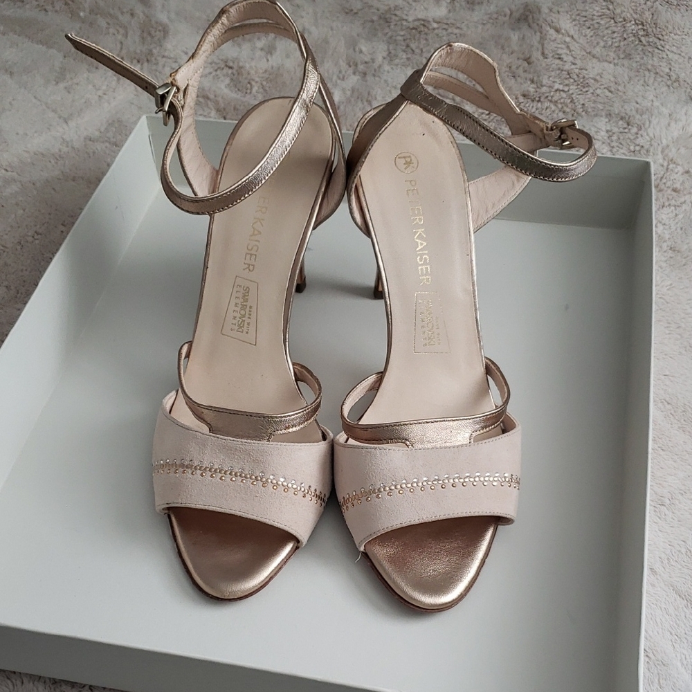 Peter Kaiser Rose Gold Open-Toe Ankle Strap Heels 8